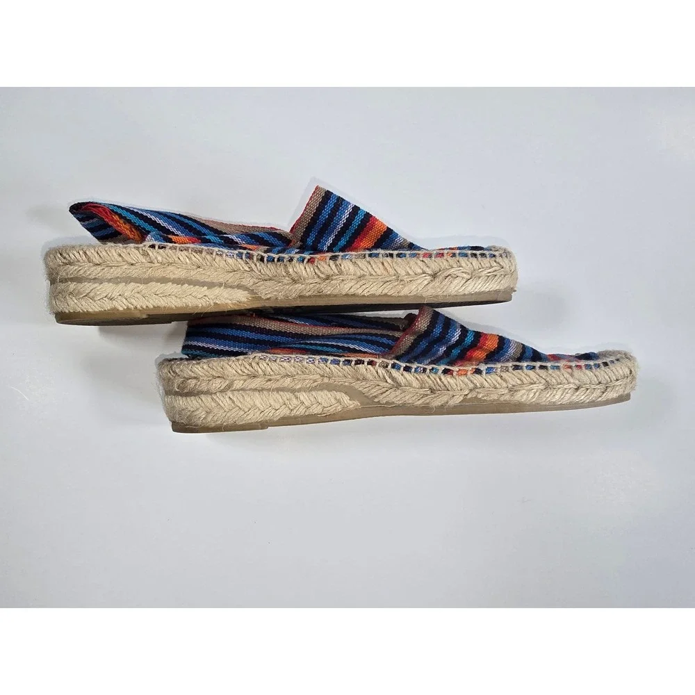 Artesania Spain Woven Espadrille Sandals Blue Orange Striped Slingback Size 36